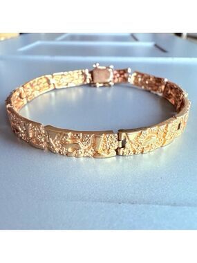 Solid 14k Yellow Gold Nugget Panel Link Bracelet HEAVY